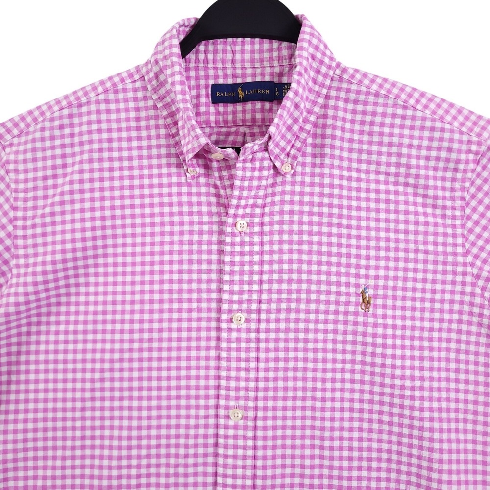 Polo Ralph Lauren Shirt Mens L Pink White Gingham OCBD Oxford Flesh Pony